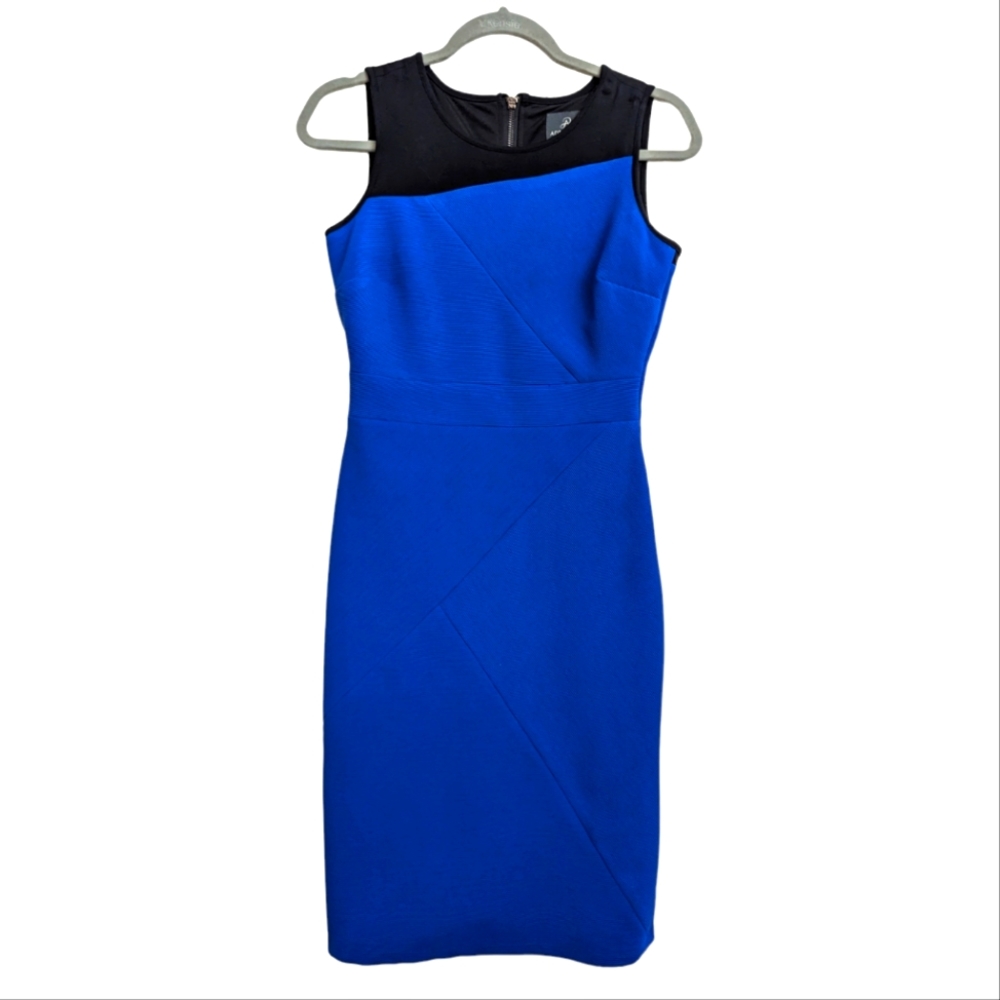 Adrianna Papell Colorblock Block Sheath Dress. Size Women's 2 Black/ blue.
